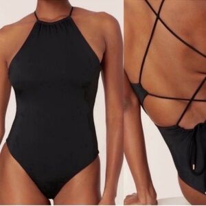 NWT! $129 Andie Swim The Saidia One Piece Swimsuit Black Large High Neck